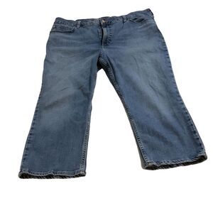 Lee Women's Capri Jeans Mid Rise Zip Blue Denim Five-Pocket Leather Patch​​​